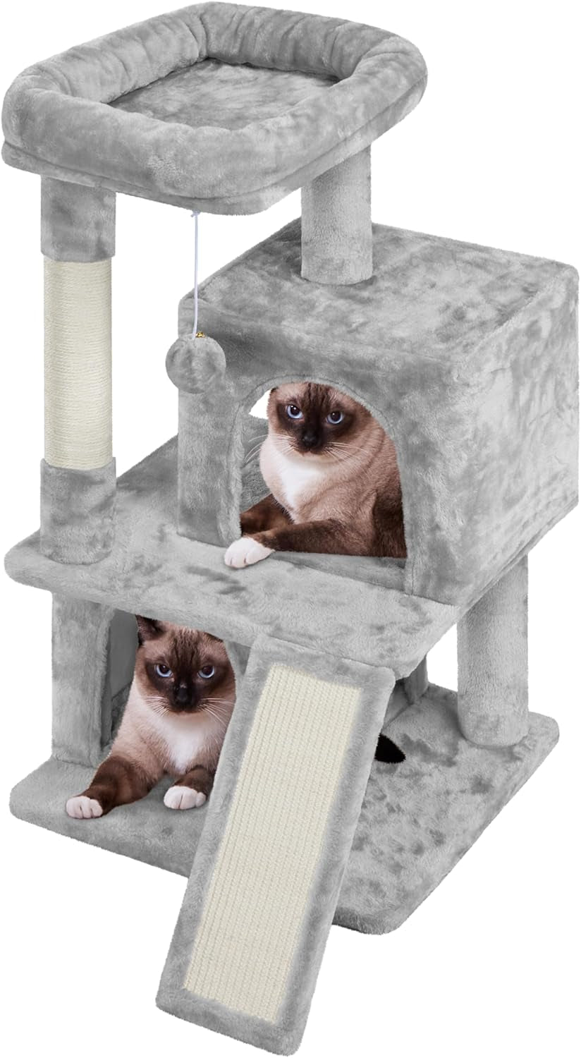 36In Cat Tree Cat Tower Play House Climber Stand Furniture with Scratching Post, Plush Perch, Dangling Ball, Two Condo and Ramp, Suit for Kittens, Cats and Pet