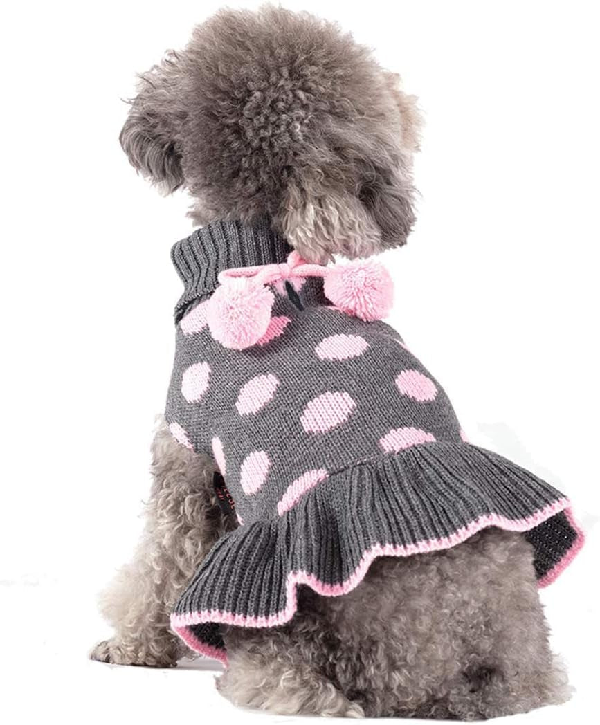 Dog Sweaters with Leash Hole for Small Dogs Turtleneck Dog Sweater Dress for Girl Polka Dot Knit Pullover Doggie Sweater Warm Pet Sweater