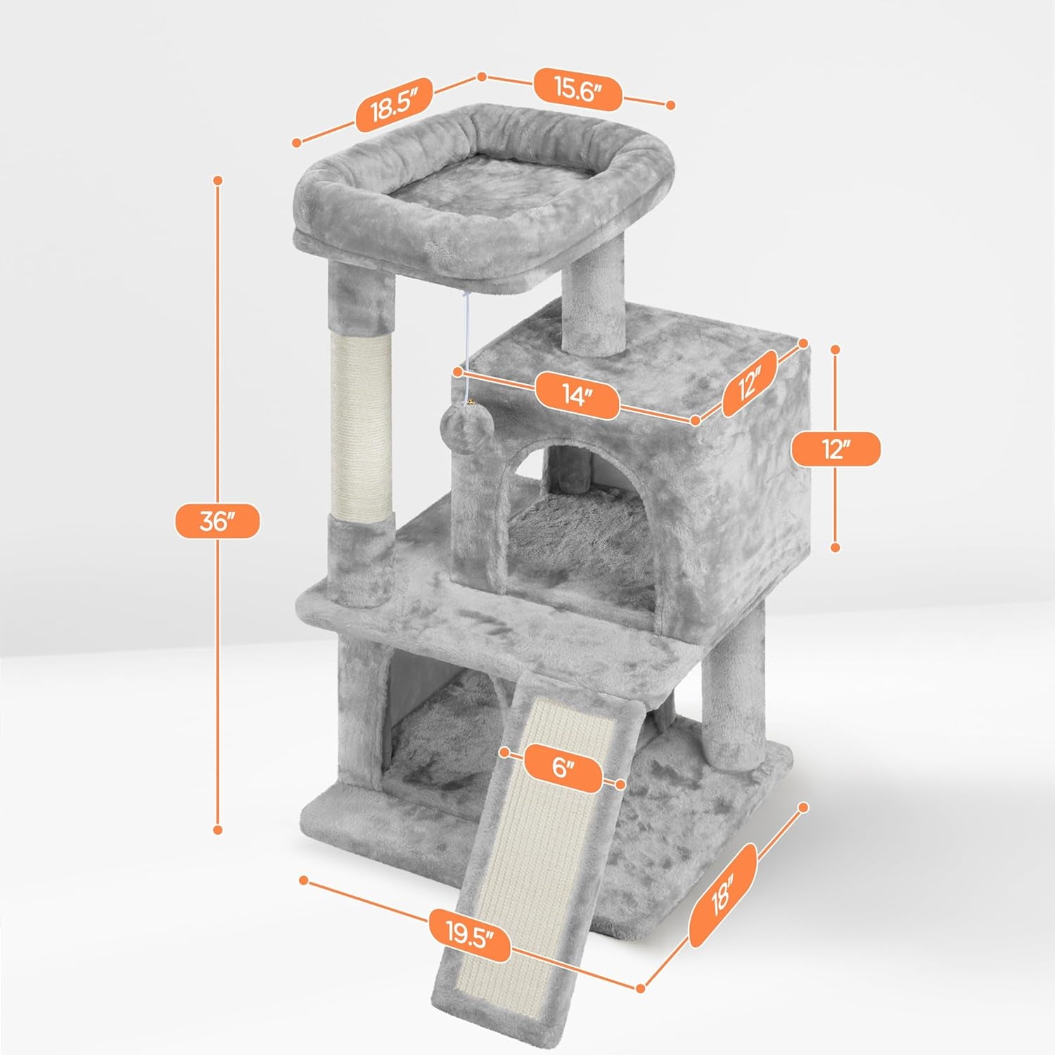 36In Cat Tree Cat Tower Play House Climber Stand Furniture with Scratching Post, Plush Perch, Dangling Ball, Two Condo and Ramp, Suit for Kittens, Cats and Pet