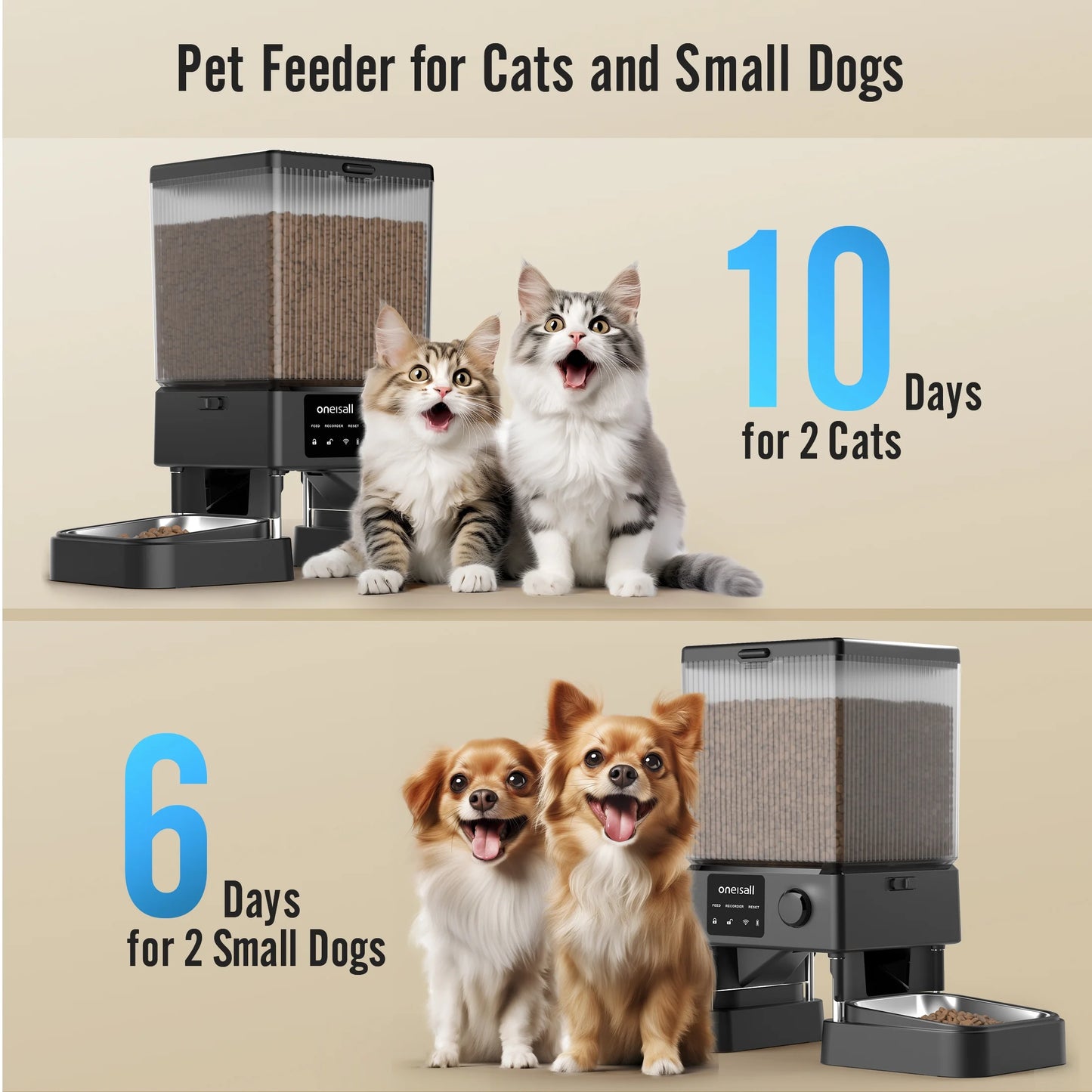 5L/20 Cups Automatic Cat Dog Feeder with 5G Wifi & APP Control, PFD-002 PRO Double Bowl Cat Food Dispenser with 1 Desiccant Bag, Timed Automatic Pet Feeder for 2 Cats/2 Small Dogs - Black