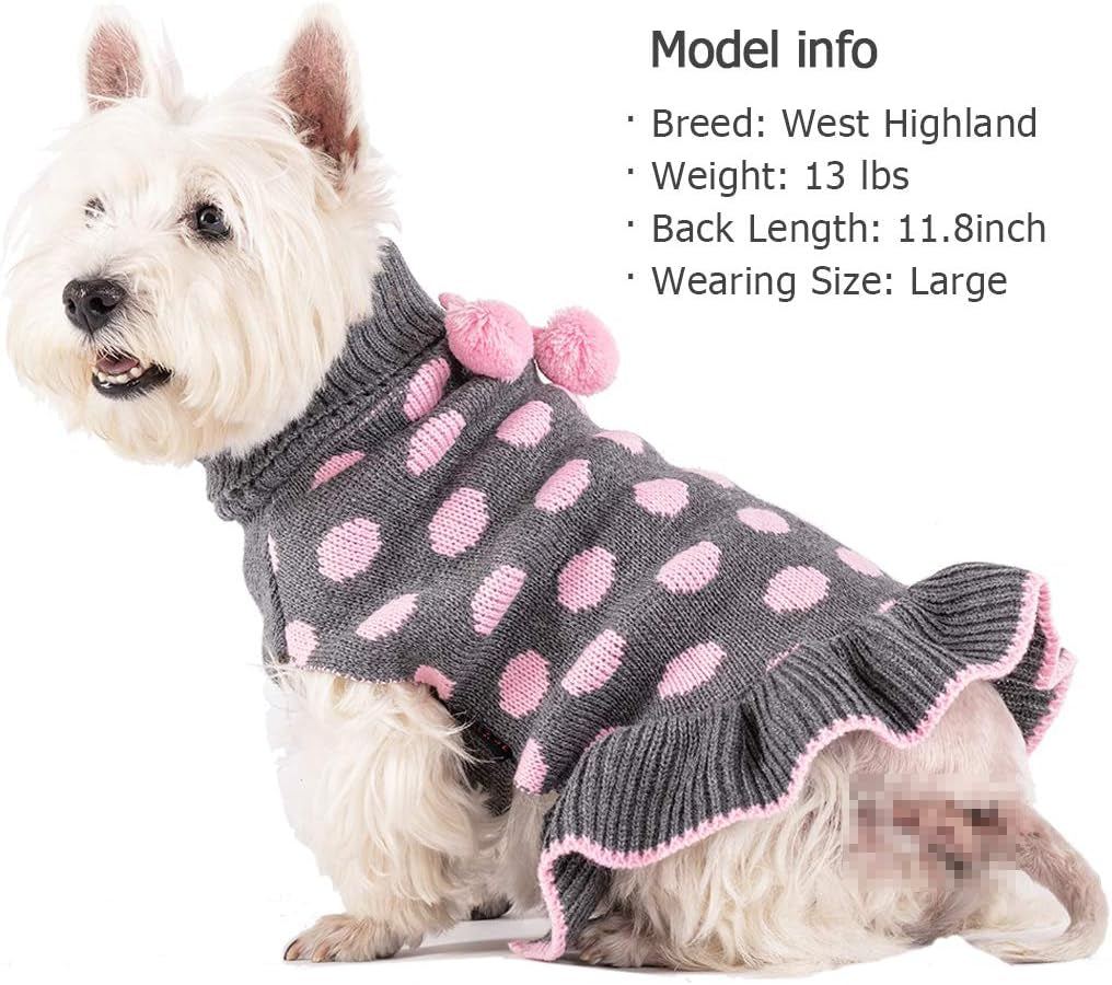 Dog Sweaters with Leash Hole for Small Dogs Turtleneck Dog Sweater Dress for Girl Polka Dot Knit Pullover Doggie Sweater Warm Pet Sweater