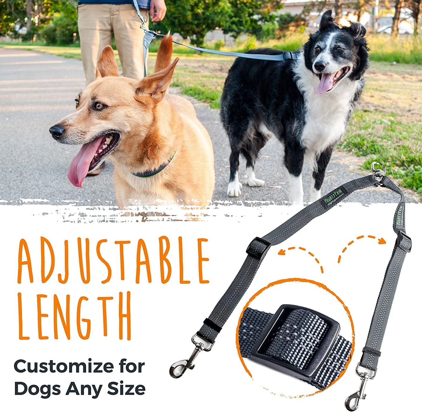 Double Dog Leash | Dual Dog Leash, Two Dog Leash, Multiple Dog Leash for 2 Dogs, Double Leash for Dogs, Leash Splitter for Large and Small Dogs, 2 Dog Leash, Double Clip Dog Leash Coupler